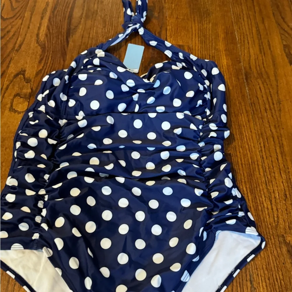 Younique Navy and White Polka Dot One-Piece Swimsuit